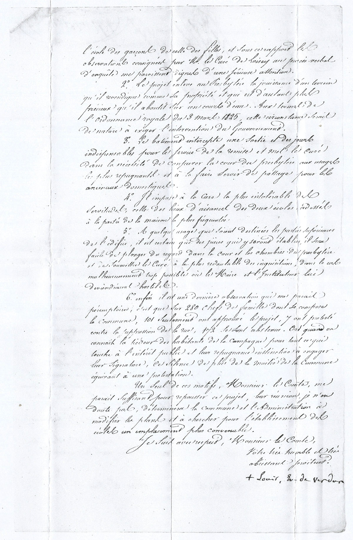 Lettre de l'Evêque de Verdun en 1847