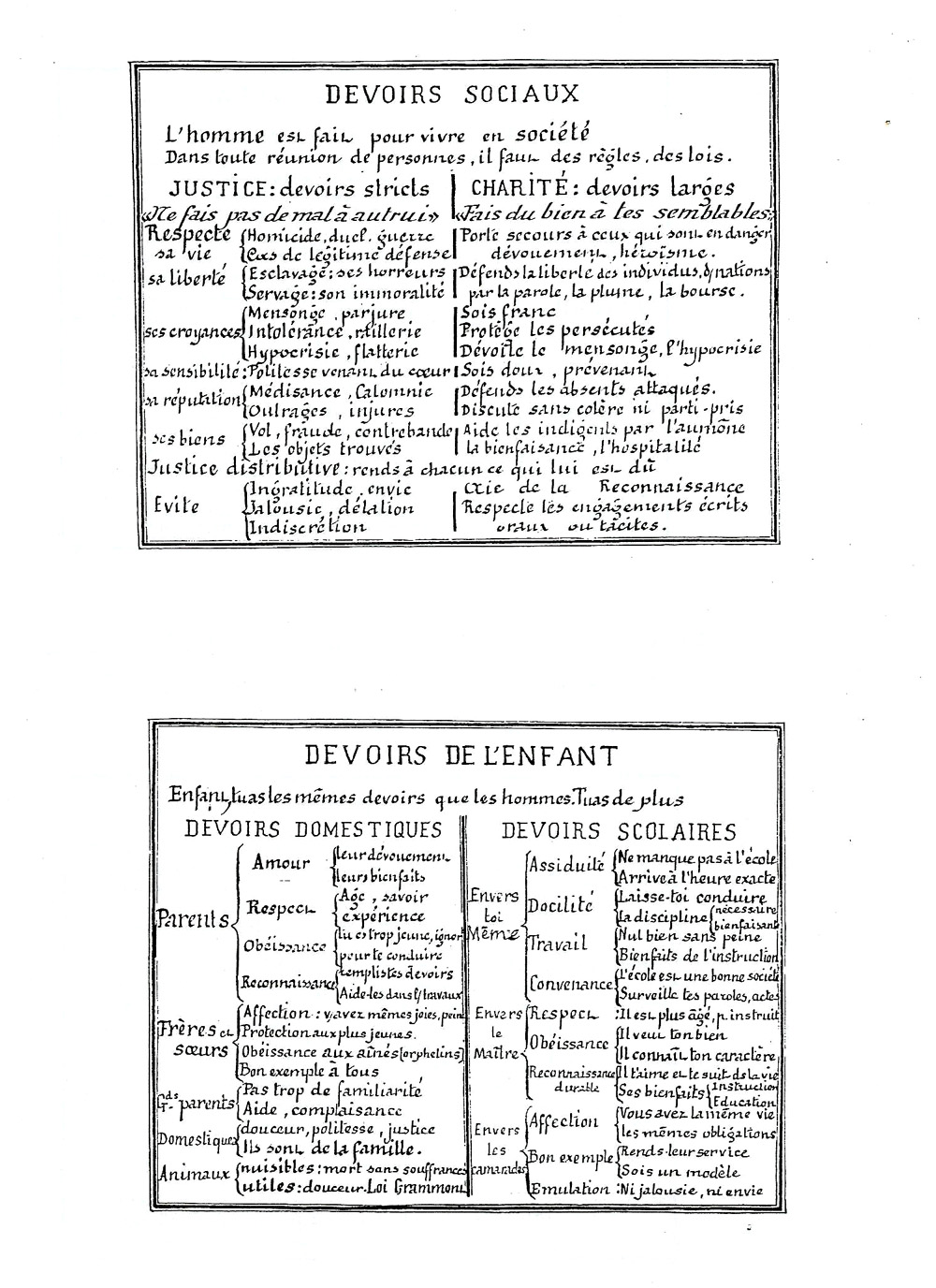 Ecole de Culey 1900 - Tableaux de morale