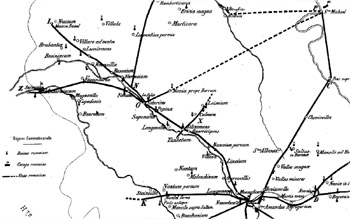 Carte des voies romaines dans le sud-meusien